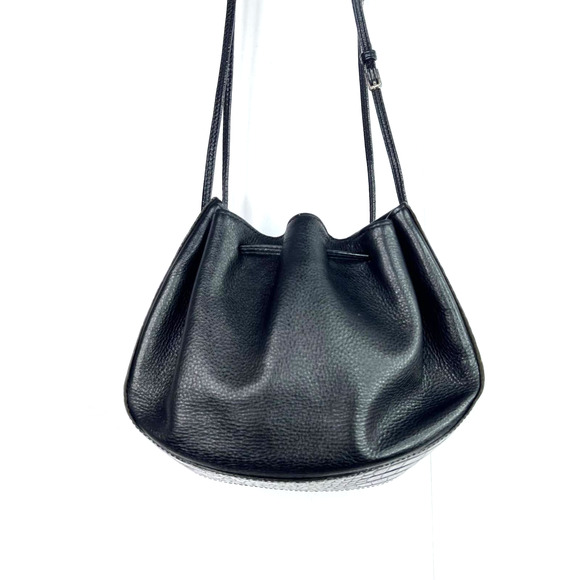 Brighton Black Leather Croc Embossed Drawstring Bucket Bag Purse Crossbody Cinch - Picture 5 of 7